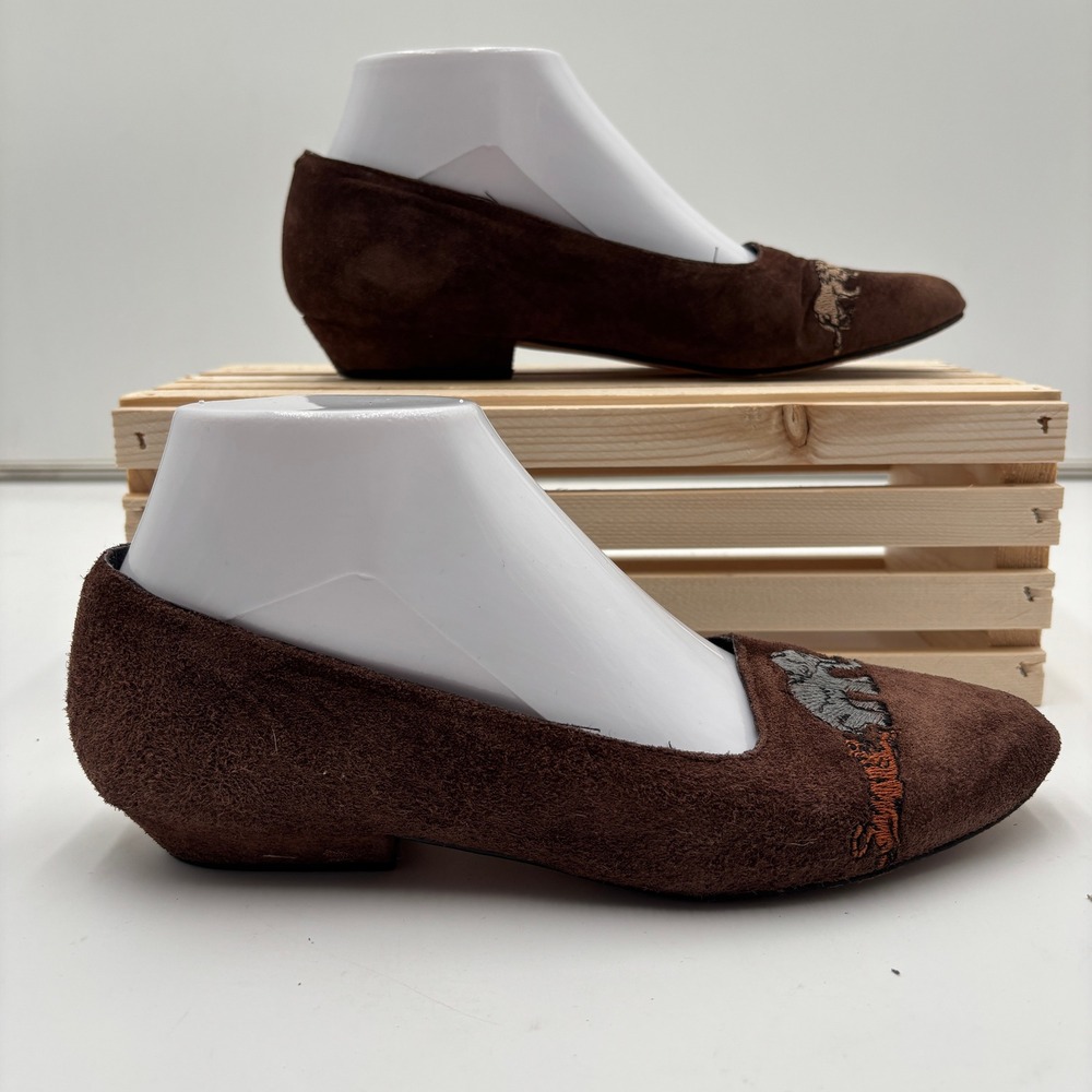 Vintage Frankie‎ and Baby Beverly Feldman Brown Suede Embroidered Flats 7M